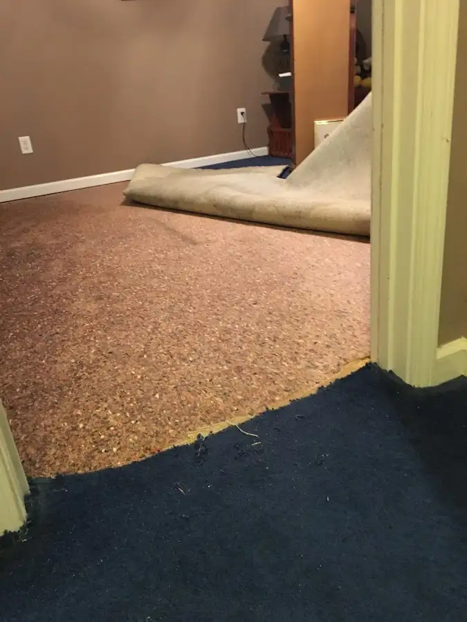 Carpet pad removal revealing water damage during Drying & Dehumidification in Ogden